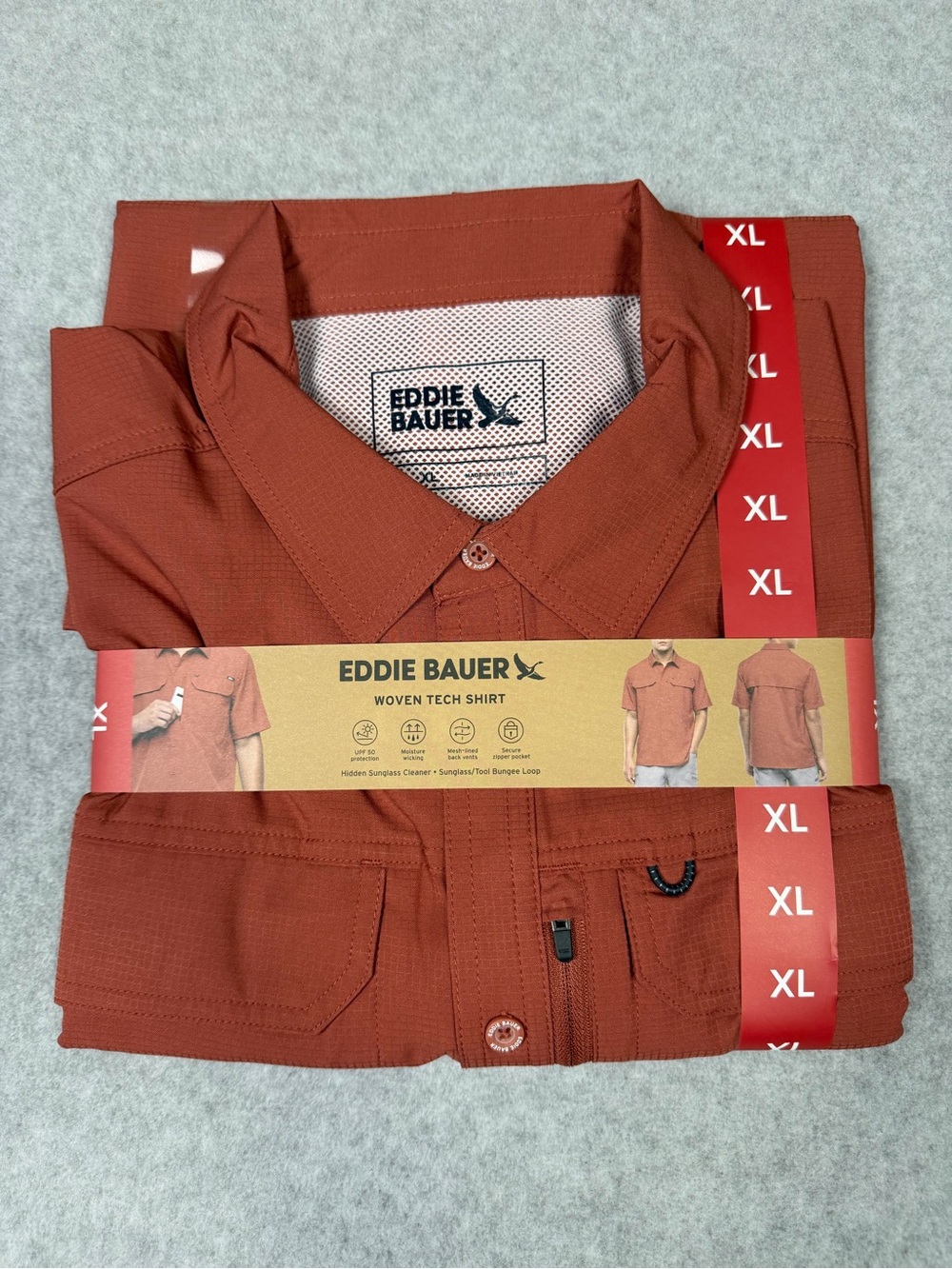 Eddie Bauer Men's Button-Down Woven Tech Shirt - Red Rust